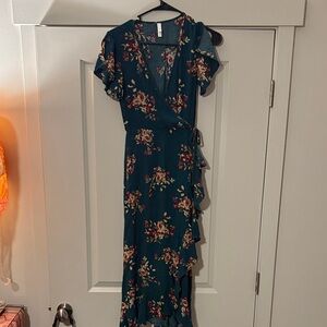 Xhilaration Teal Floral High Low Dress